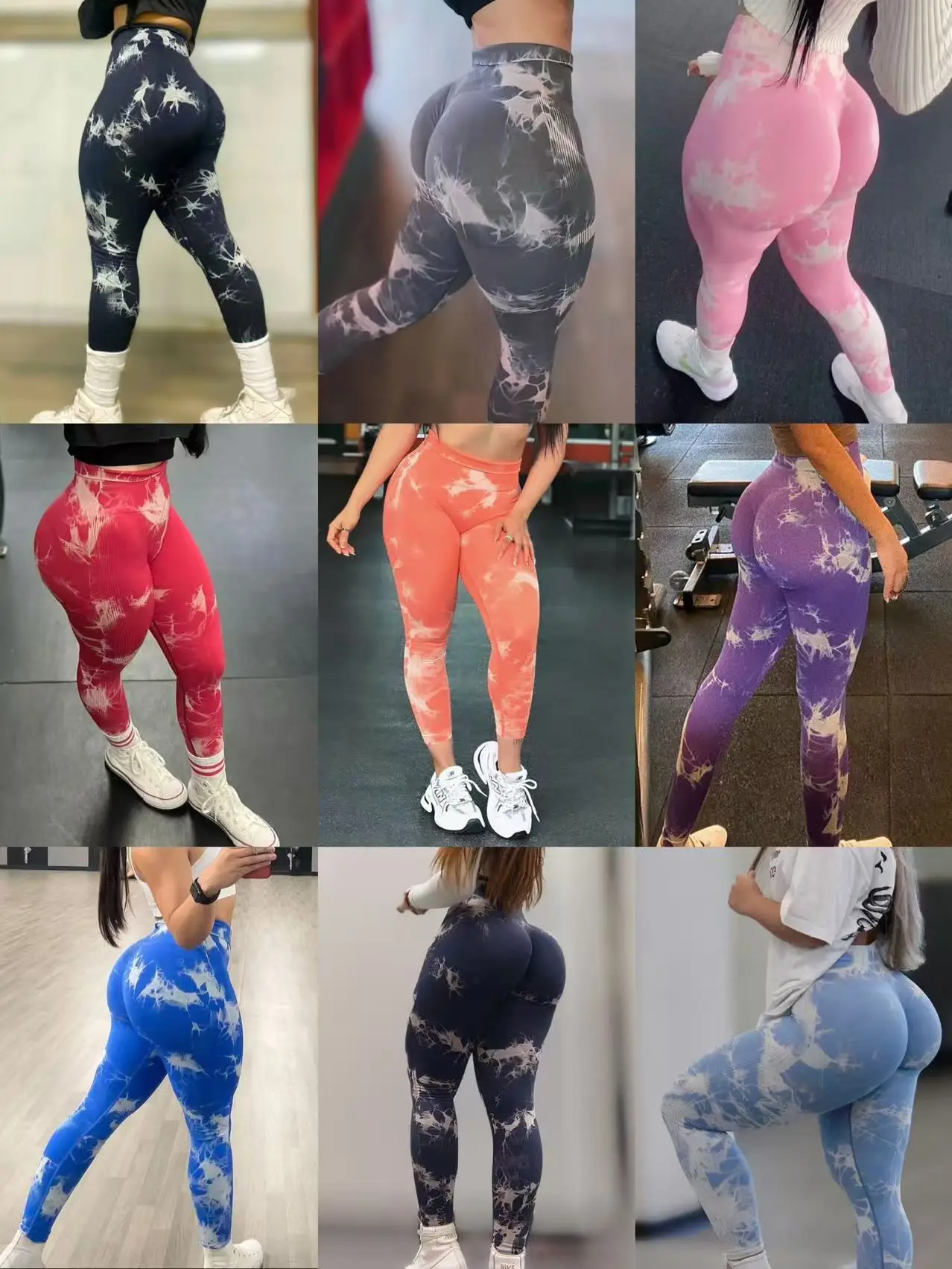 Frauen Athletische Tie Dye Gym Leggings Butt Lifting Workout Dicke Elastische Yoga Hosen Fitness Sport Hohe Taille Training Strumpfhosen – Detail 3