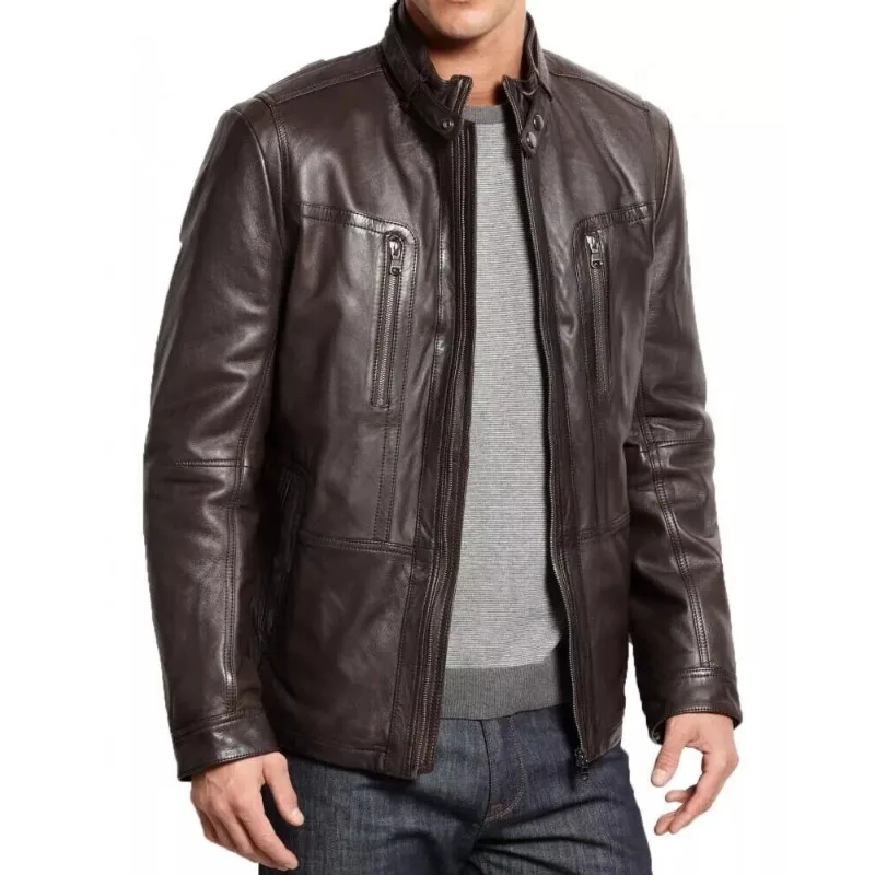 

Men's Moto Biker Brown Real Lambskin Zipped Coat Leather Jacket Fashion Outdoor