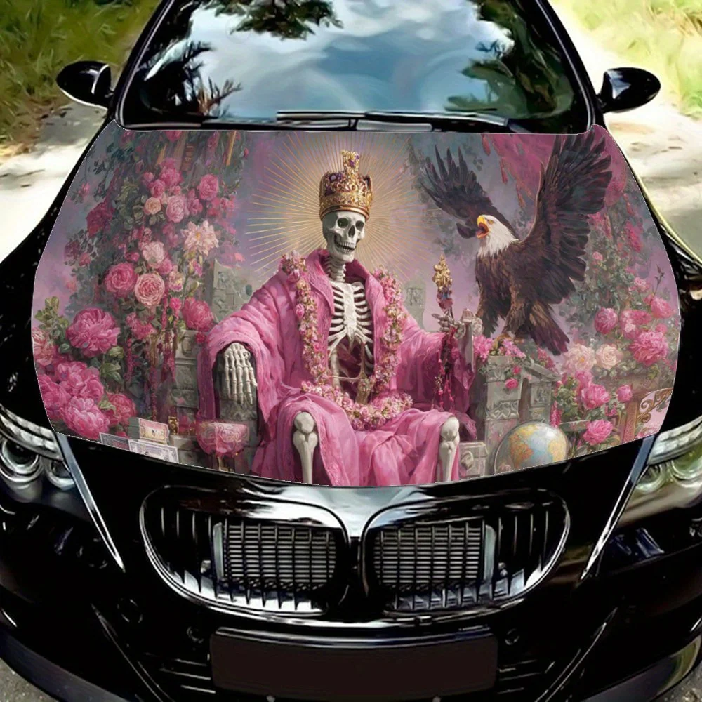 

Pink Robe Skeleton King and Eagle Car Engine Hood Sticker, Auto Art Decal, Car Exterior Personalized Decoration, Gift for Car Lo