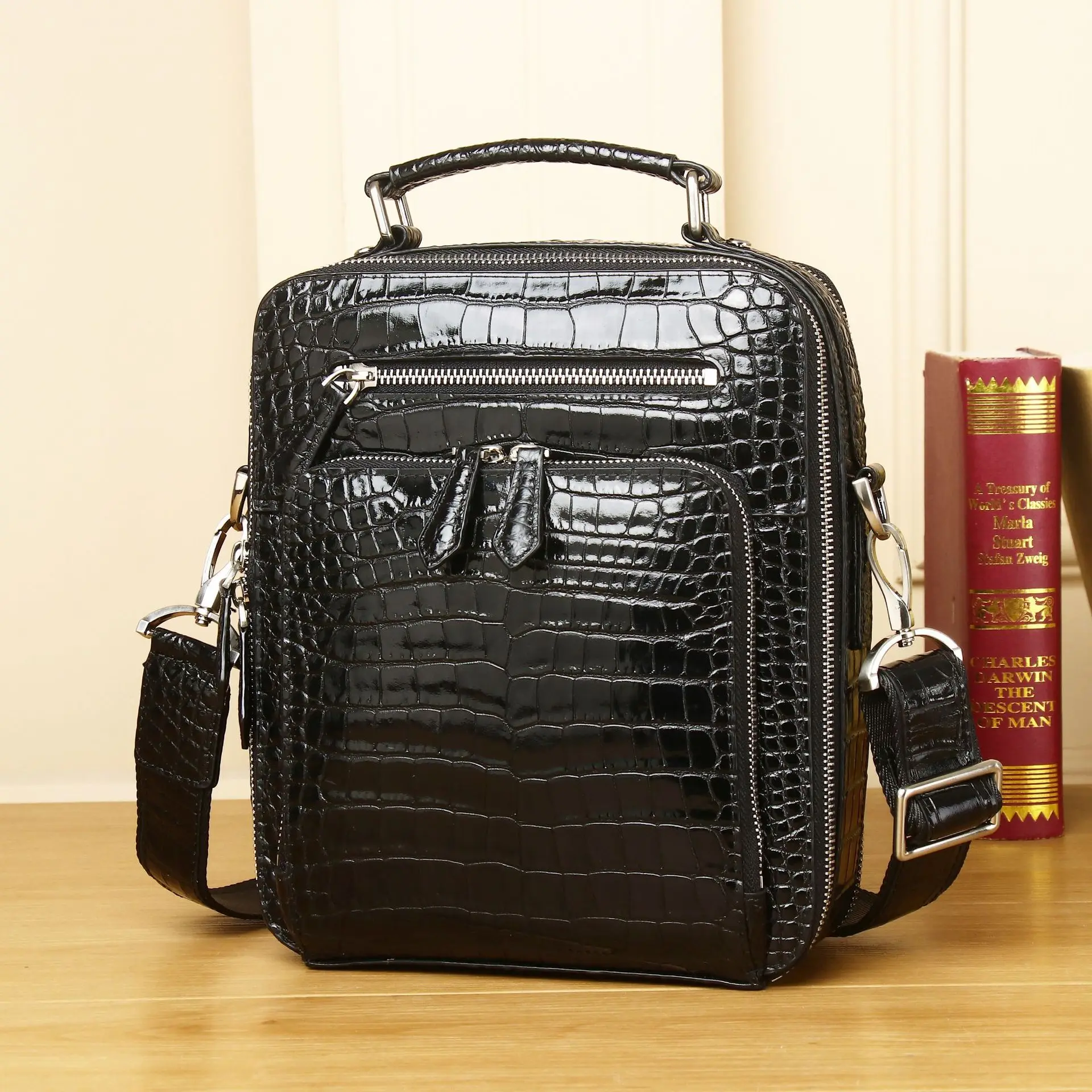 New Fashion Genuine Leather Alligator Pattern Men Handbag Briefcase Business Bag Men's Bag Shoulder Messenger Bags