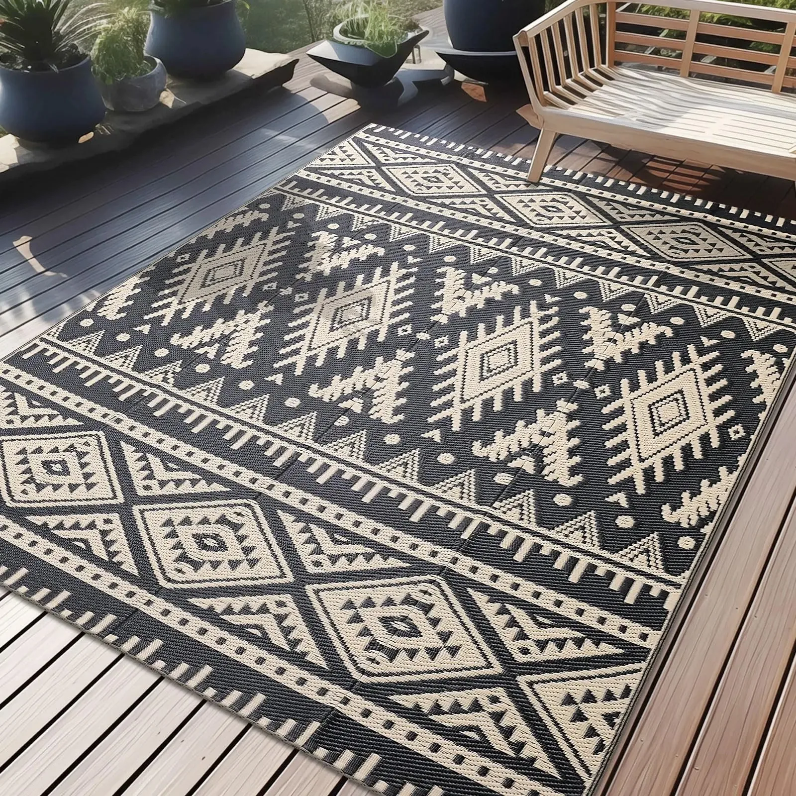 VIKAMA Anti-slip Waterproof Outdoor Camping Mat Reversible Rug Plastic Straw for RV Picnic