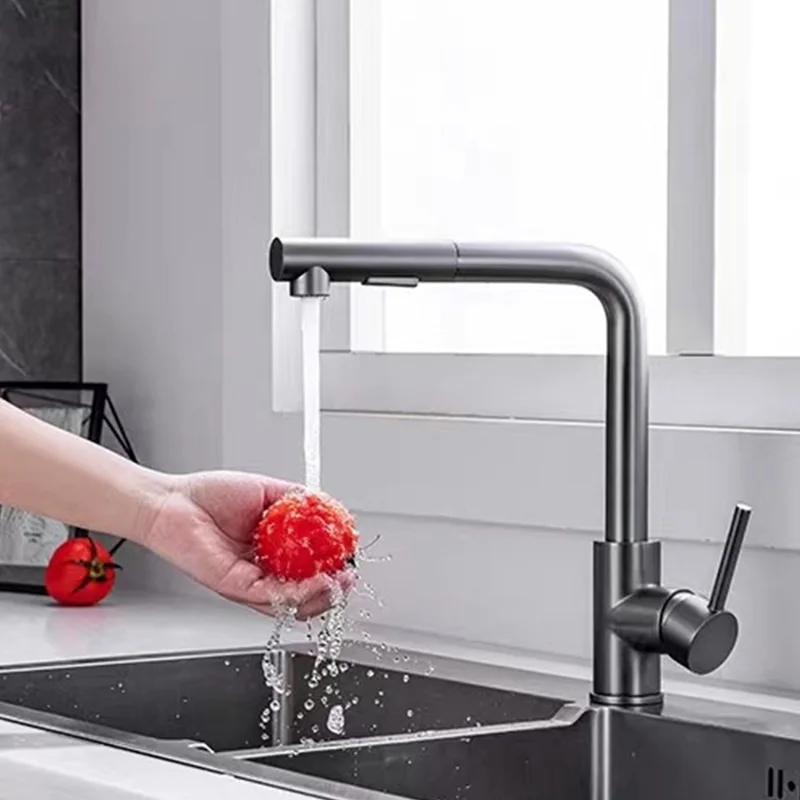 Kitchen Faucets Contemporary Design Black/Gray/Chrome Hot & Cold Water Washbasin Sink Pull-out Kitchen Accessories Copper Taps