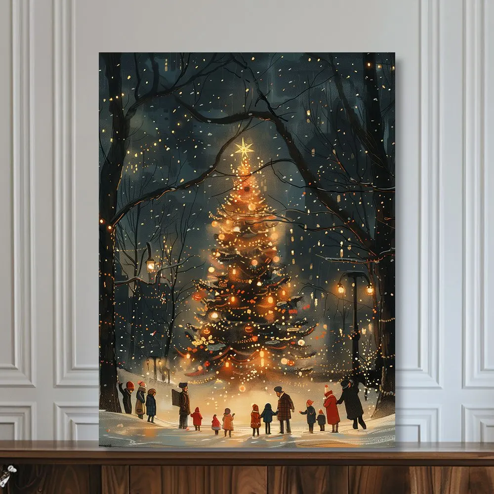 1PC New York Christmas Tree Canvas Painting 12x16 inches Modern Living Room and Bedroom Wall Decoration Framed Home Decoration