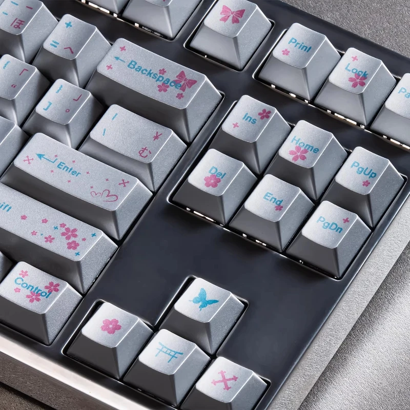 Bright Spring Days Keycap Custom PBT Metallic Paint Frosting Cherry Profile Key Cap Cute Cartoon Anime Point Key Caps for Gamers