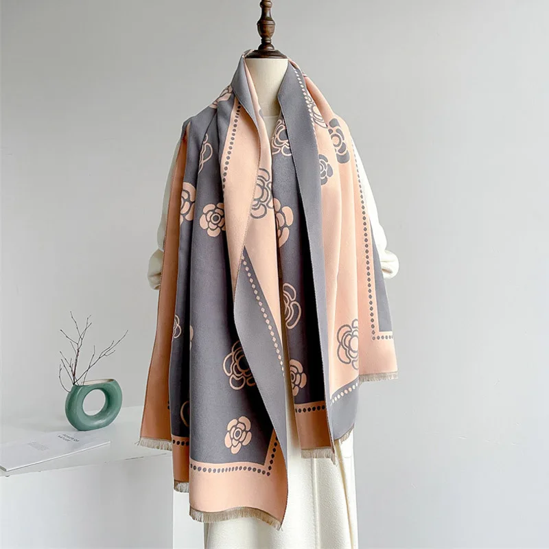 الخريف الشتاء شرابة وشاح الكشمير النساء الباشمينا تصميم الأزهار التفاف الإناث بطانية سميكة لينة Bufanda الدفء شال منديل