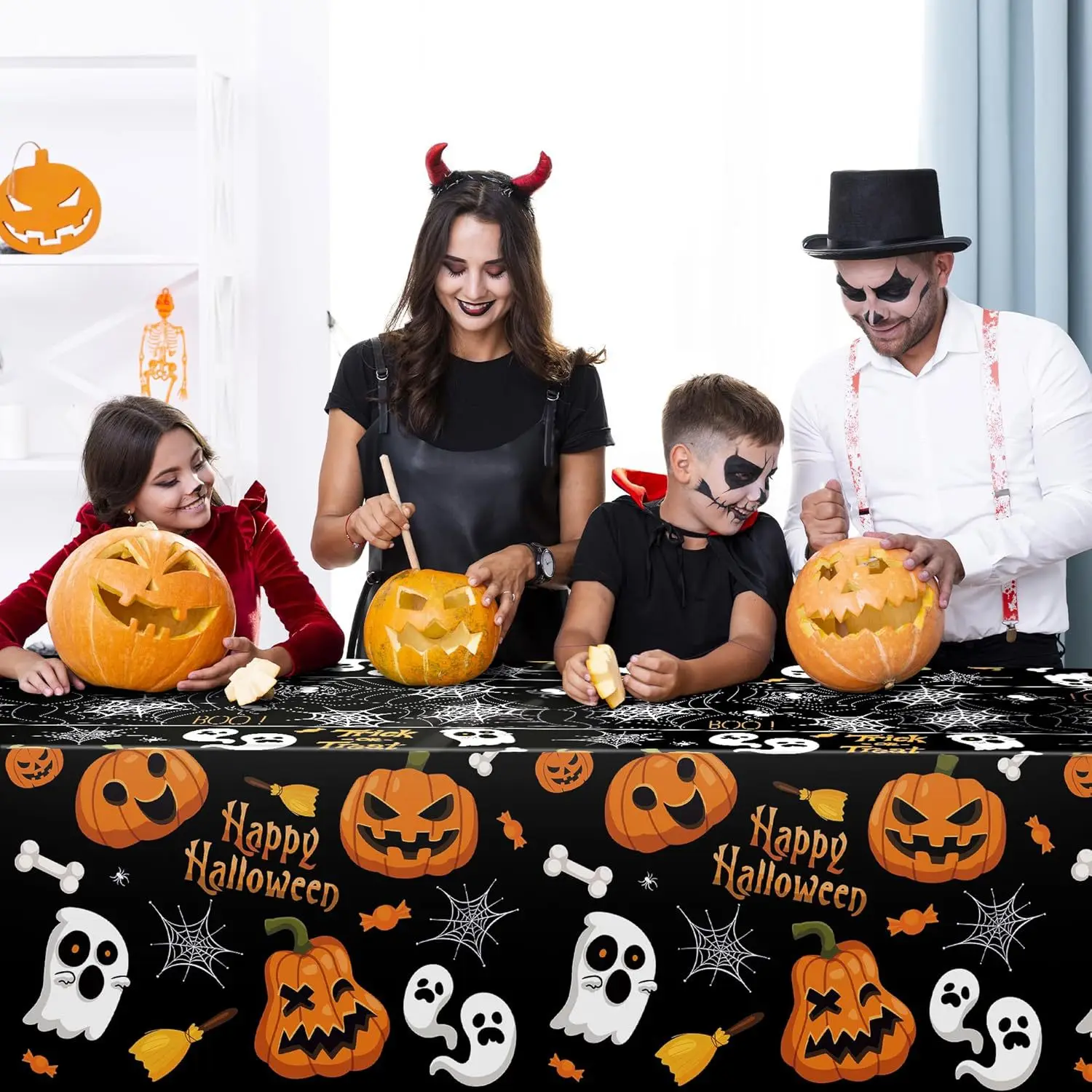 Halloween Disposable Tablecloth,Pumpkin Ghost Party Themed PE Tablecloth,Halloween Atmosphere Decoration Tablecloth Background