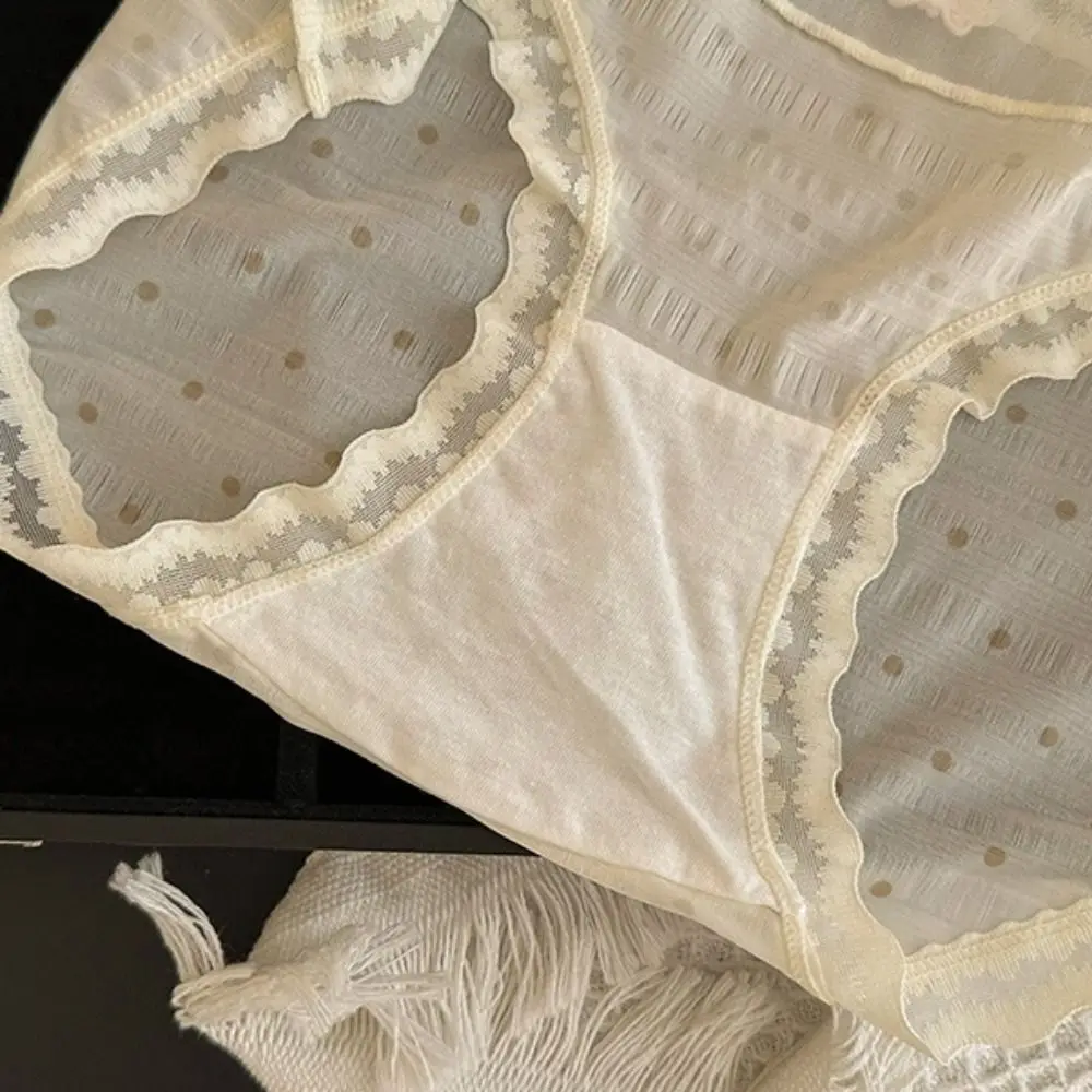 Модные кружевные сетчатые трусики со средней талией в горошек, прозрачные милые трусы с рюшами, удобное нижнее белье, тонкое нижнее белье для женщин и женщин