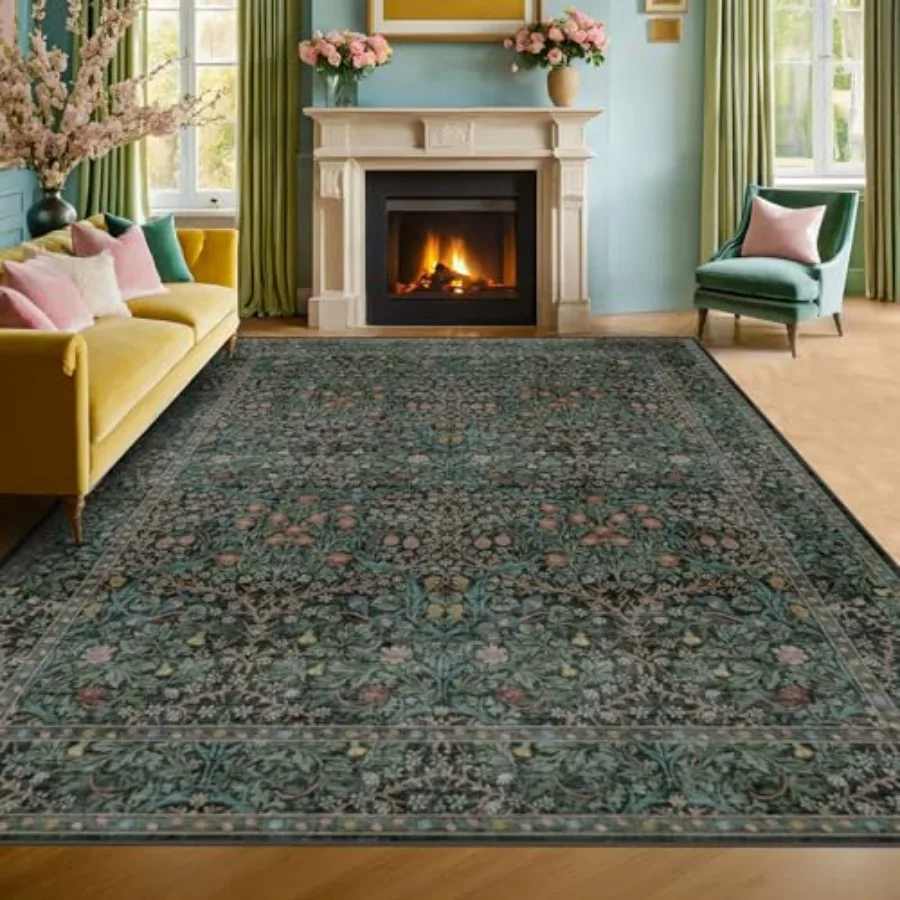 

Washable Dark Green 10x12 Rug for Living Room Extra Large Area Rugs for Dining Room Under Table Bedroom Soft Low Pile Non Slip