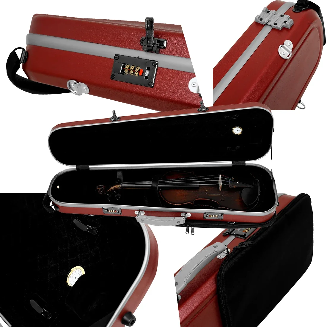 4/4 Violin Case Carbon Fiber Backpack with Hygrometer Double Shoulder Strap Music Score Bag Password Lock - Travel Violin Box