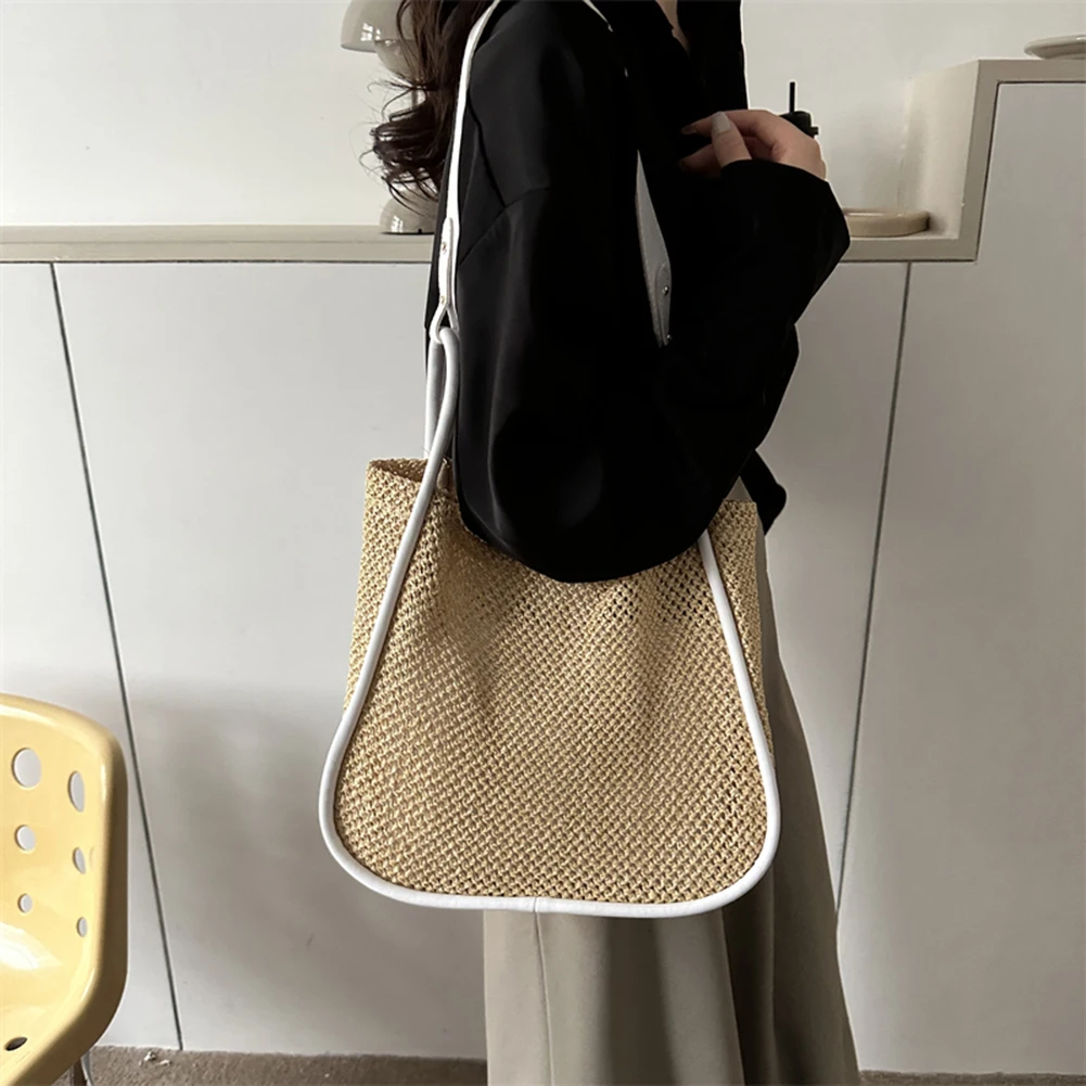 Woven Solid Color Women Tote Bag PU Leather Shopping Bags Hollow Out Composite Bag Large Capacity with Wallet Female Clutch