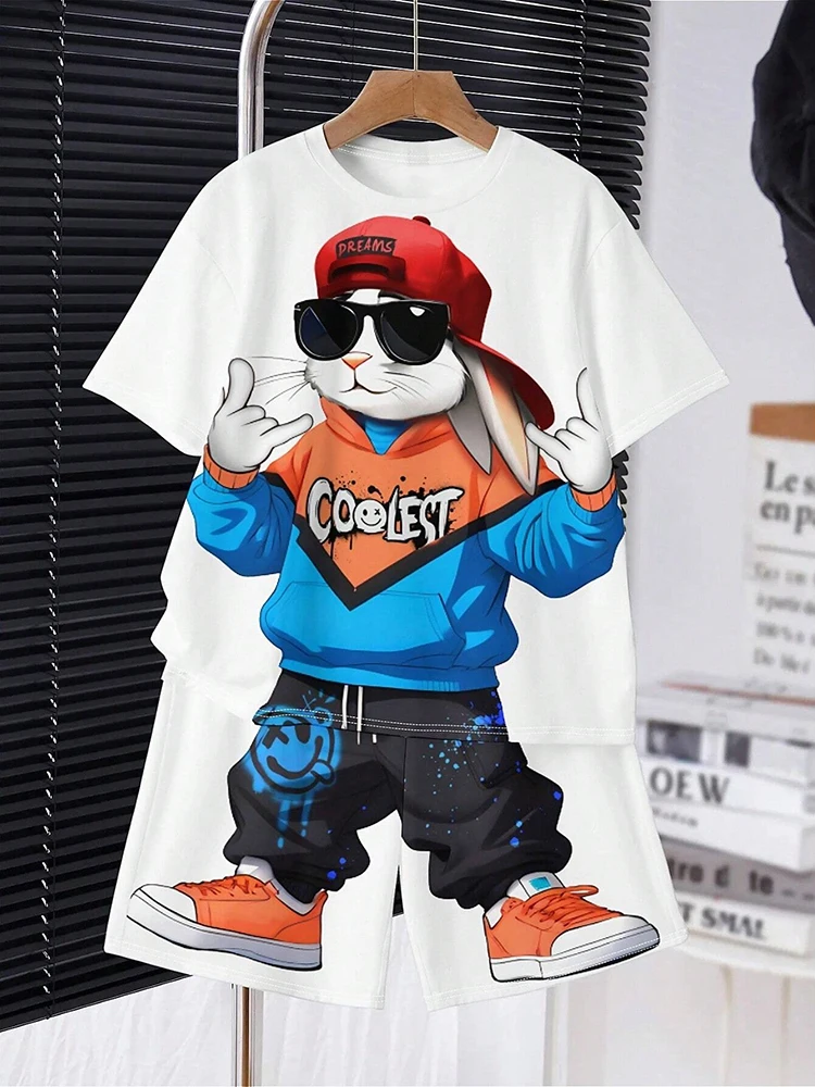 2024 Funny Bear Harajuku T-Shirt Men\'s Summer Loose Daily Couple Suit Short Sleeve T-Shirt Short Sleeve T-Shirt Men\'s Summer Wea