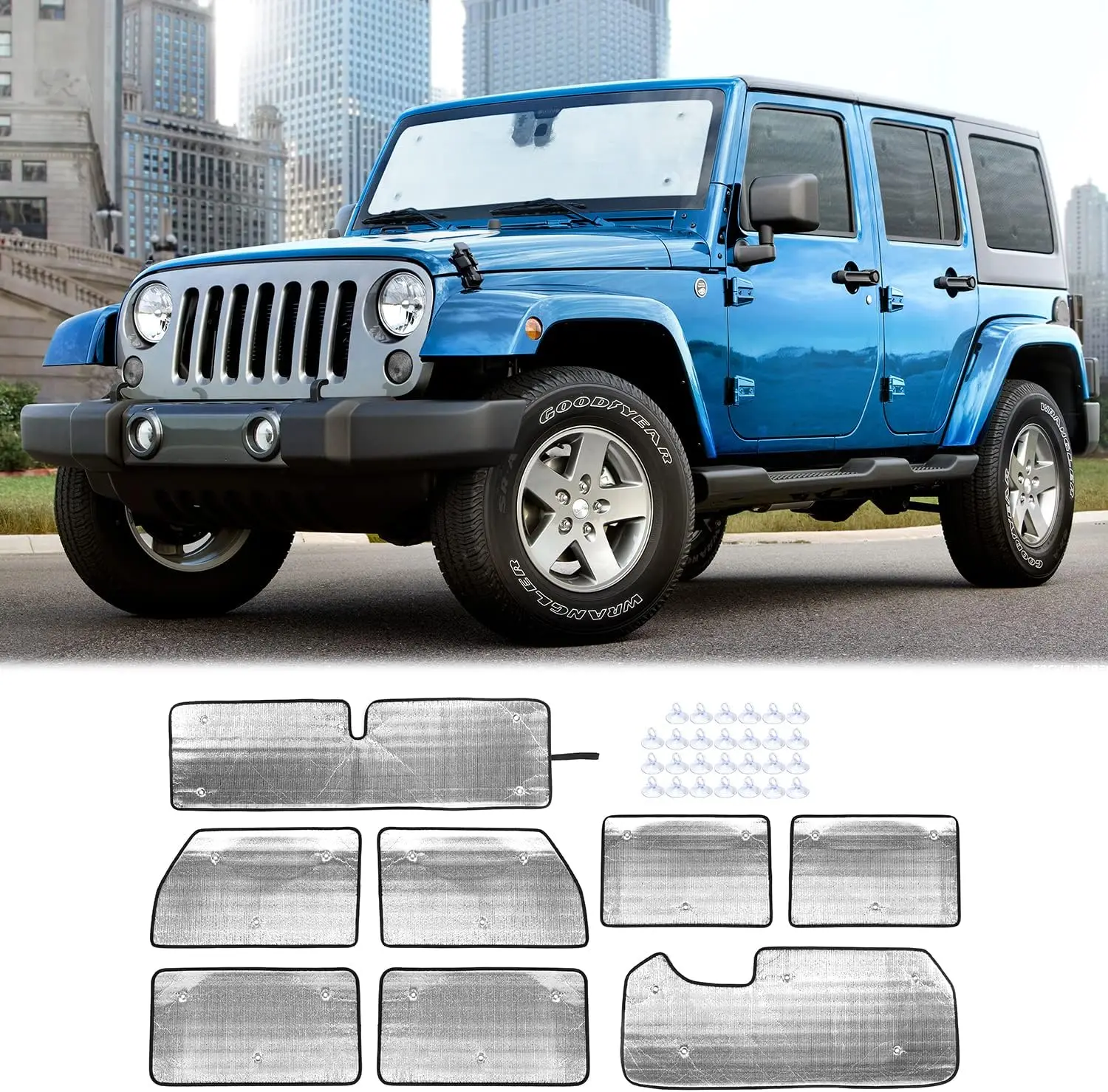 

Универсальный комплект солнцезащитных шторок для Jeep Wrangler JK JKU (2007-2017), 8-элементный набор для теплоизоляции лобового и боковых стекол