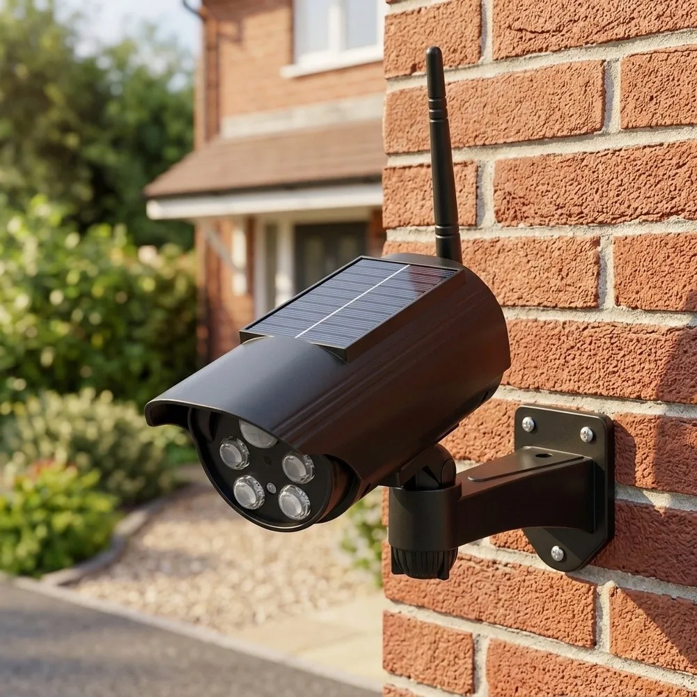 Solar Powered Simulation Camera Waterproof Induction Rotating Fake Monitor For Home Security Surveillance System