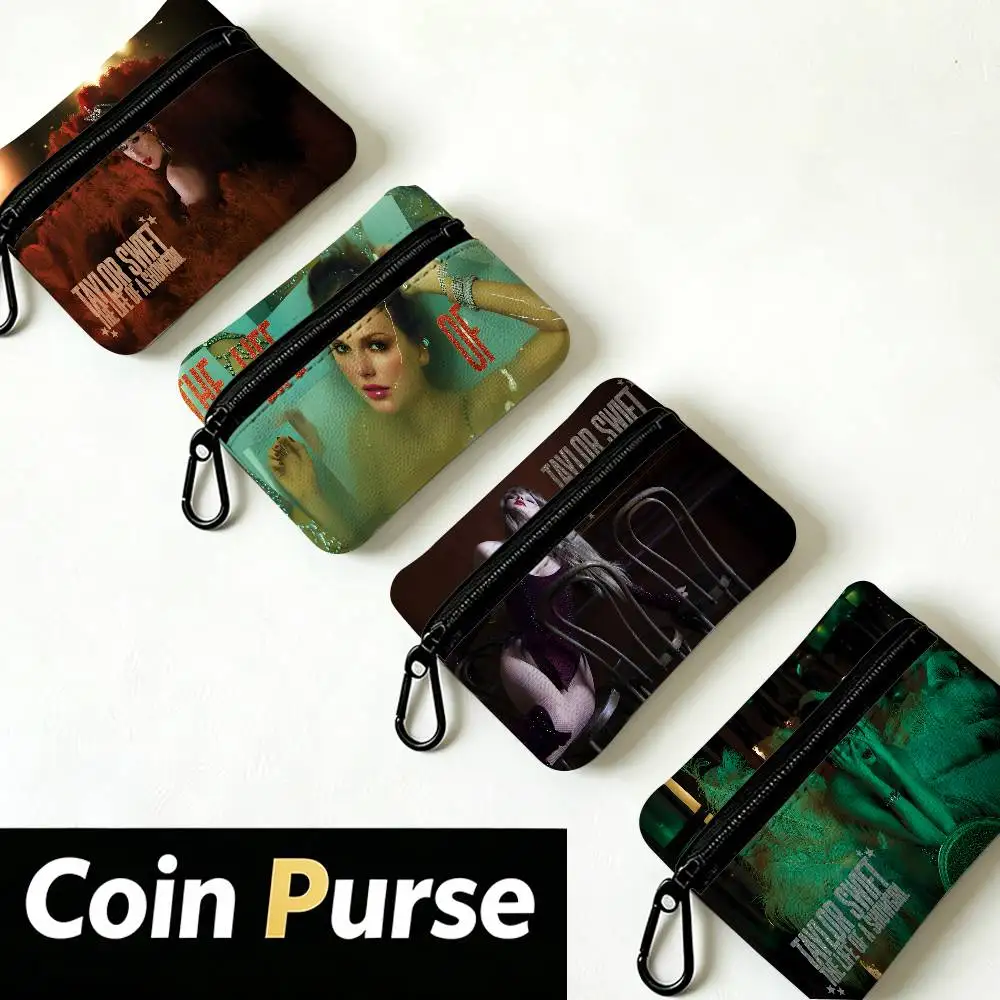 T-Taylor-Swift Lyrical-Pop-Storytelling Mini Hanging Oxford Cloth Coin Bag Durable Zipper Key Card Pouch With Carabiner view 3