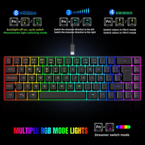 Imagen 2 del producto ¡Venta caliente! Teclado de juego por cable retroiluminado RGB de 69 teclas en españa, 68% de diseño compacto, gadgets imprescindibles para trabajadores de oficina y jugadores