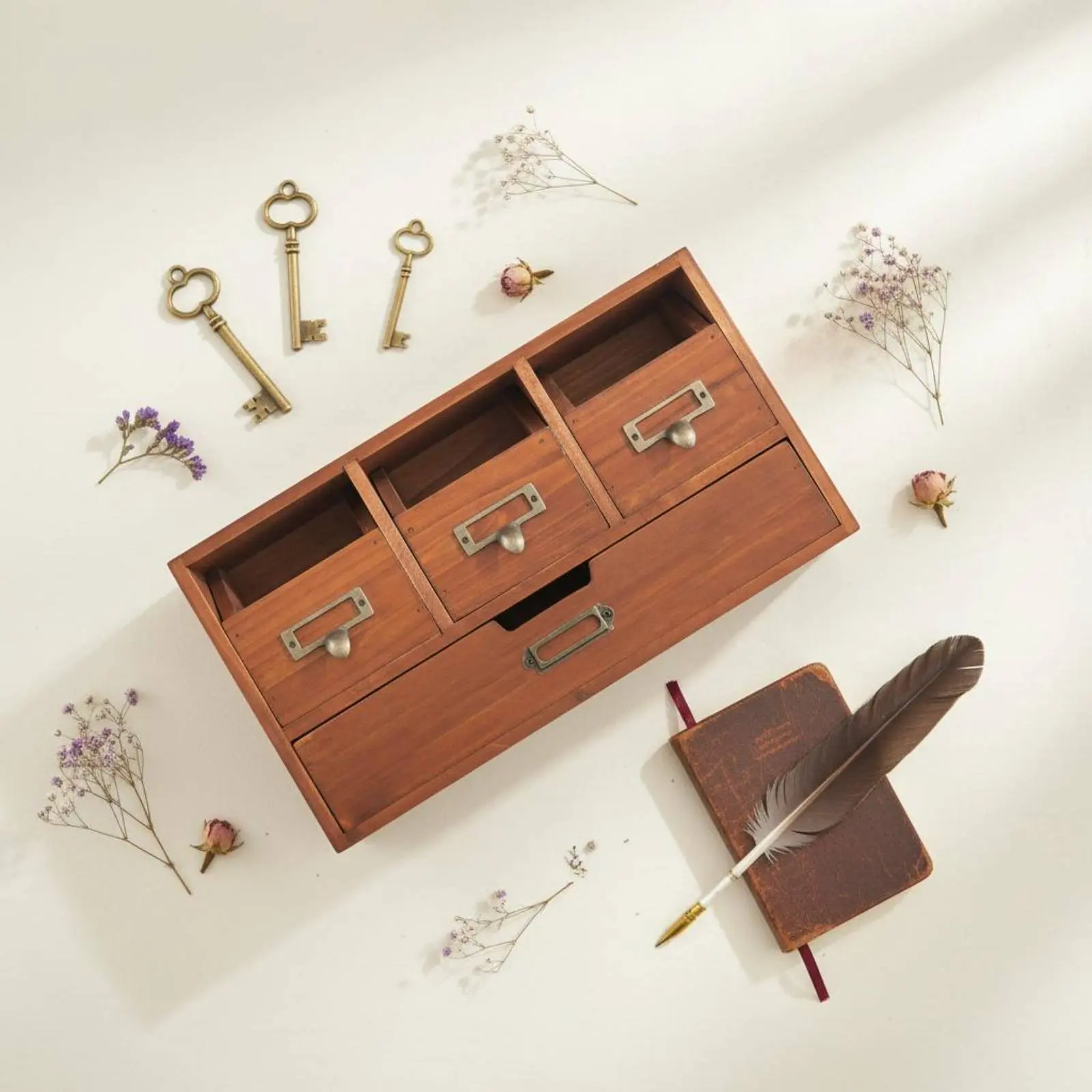 

Винтажный деревянный настольный органайзер без установки, многосекционный ящик для хранения, настольный аптечный шкафчик с металлическими этикетками-держателями