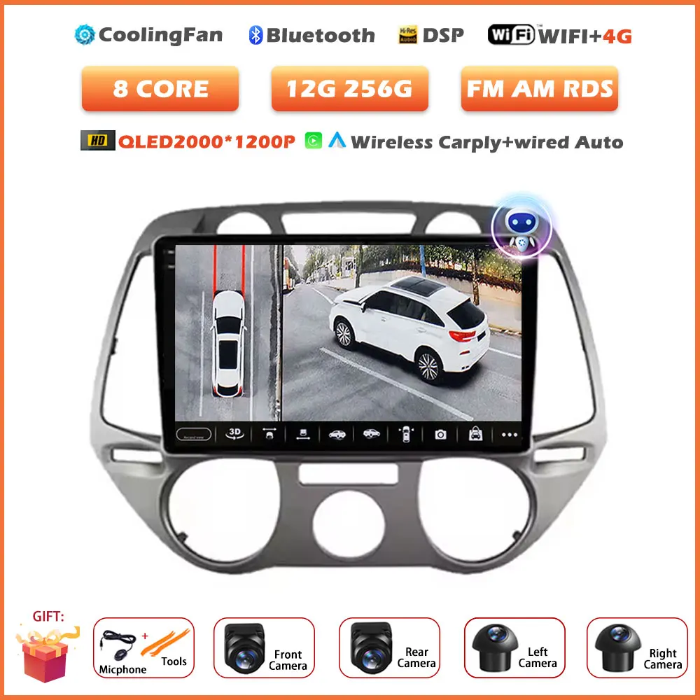 Android 16 Auto Wireless Carplay voor Hyundai i20 2008-2012 autoradio stereo multimediaspeler navigatie touchscreen tools - afbeelding 1
