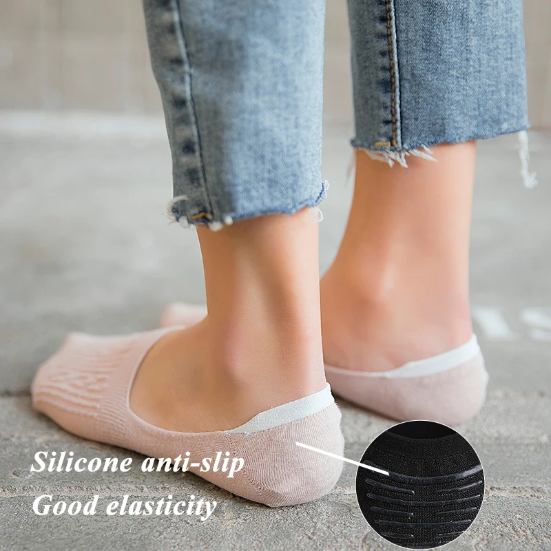 5 Pairs/Lot Women Casual Breathable Ankle Boat Girls Fashion Invisible Non-slip Cotton Low Cut Candy Color No Show Slipper Socks