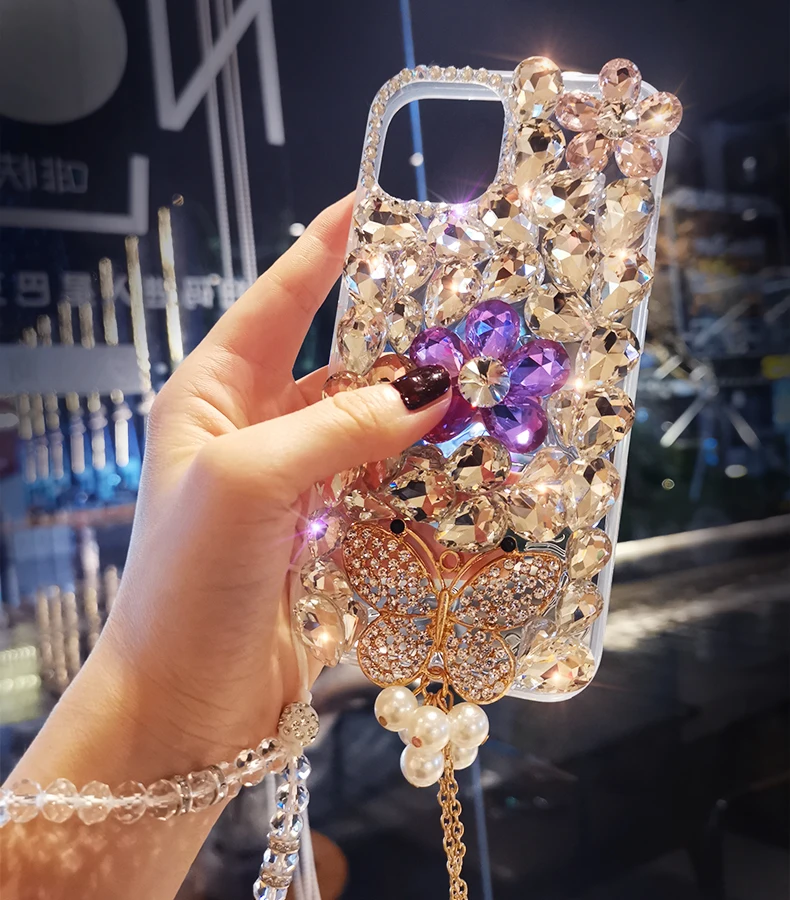 Luxury Crystal Diamond Butterfly Bling Cases For Samsung Galaxy S23Ultra S8 S9 S10 S21 S22 Plus S24 FE Note 9 10 20 Ultra Cover