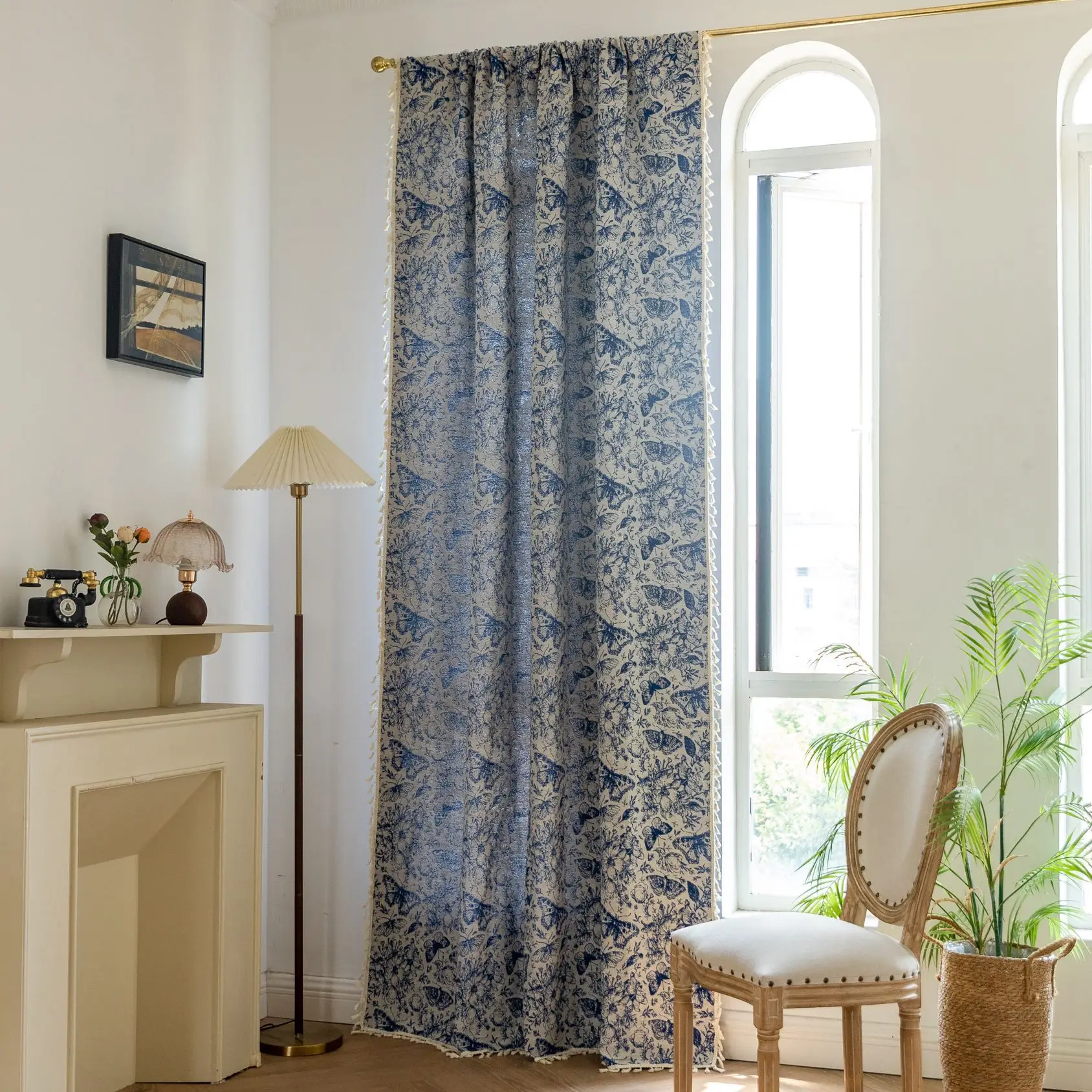 

Blue butterfly-patterned style curtains in the bedroom and living room, semi-blackout fabric