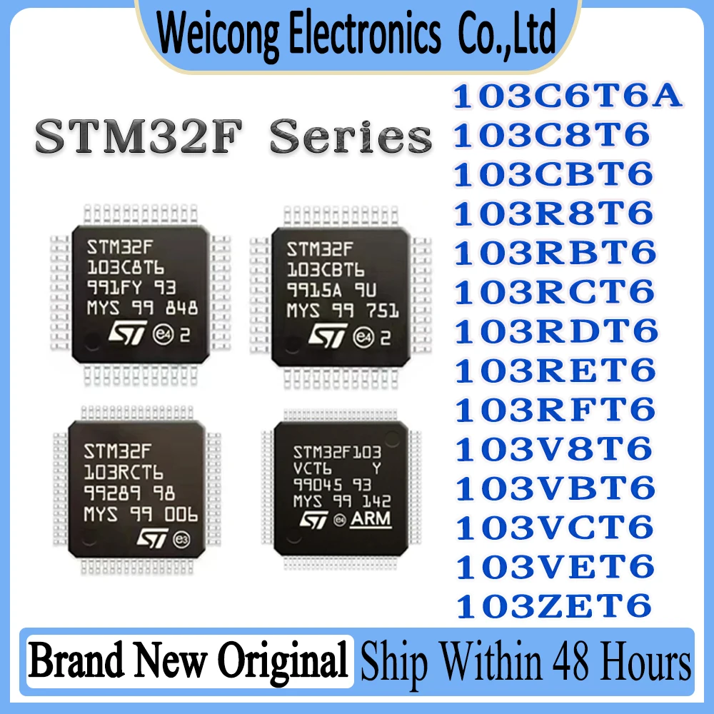 STM32F103C6T6A STM32F103C8T6 STM32F103CBT6 STM32F103RCT6 STM32F103 R8T6 RBT6 RET6 V8T6 VBT6 VCT6 VET6 STM32F IC MCU Chip LQFP-48