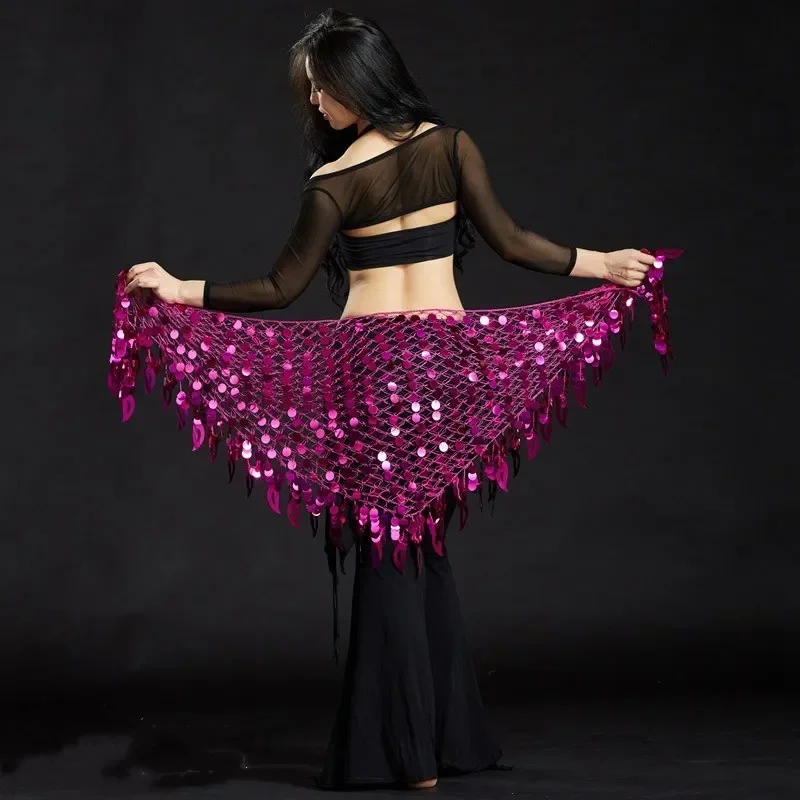 Belly Dance Costume Bling Shine Sequine Hip Scarf Tribal Fringe Tassel Wrap Skirt Belt Women DancewearSolid Color