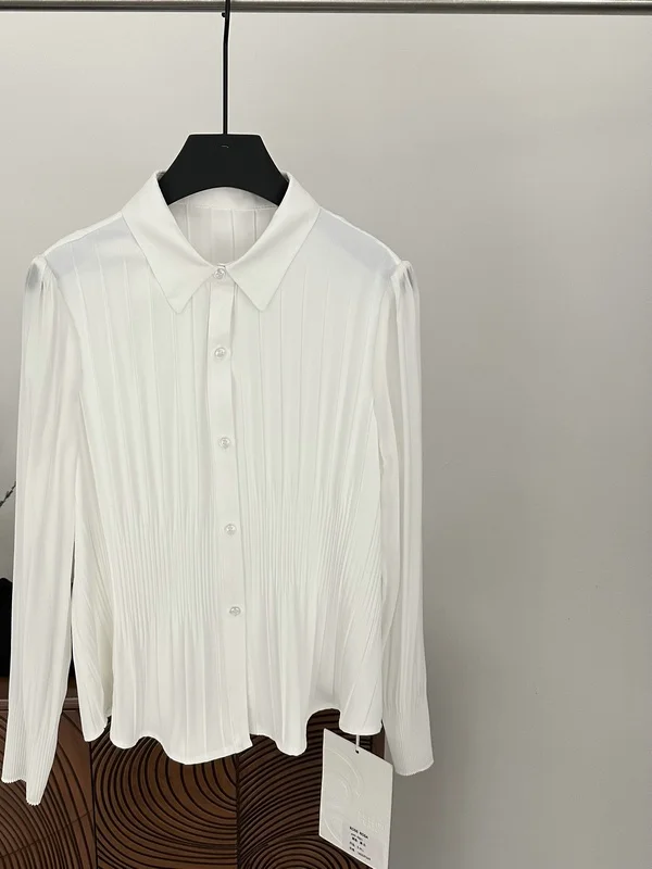 

Textured Waist-Cinching Long Sleeve Shirt Spring 2026 Women's High-End Feel Vertical Drape Straight Tube Slimming Striped Top