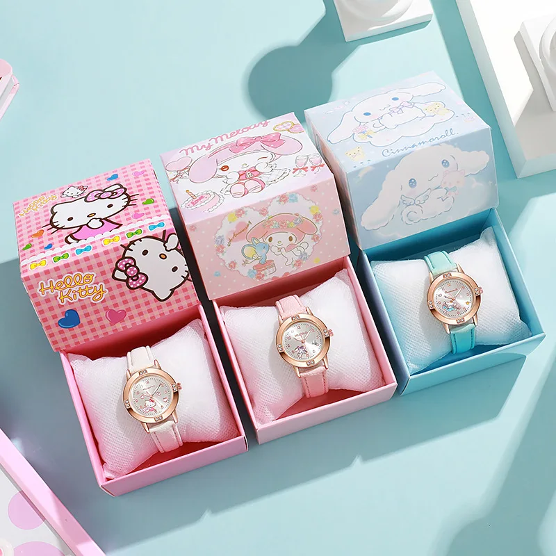 Miniso Kawaii Hello Kitty Watch Anime Kuromi Cinnamoroll Quartz Fashion My Melody WristWatch Women Girl Children Birthday Gift