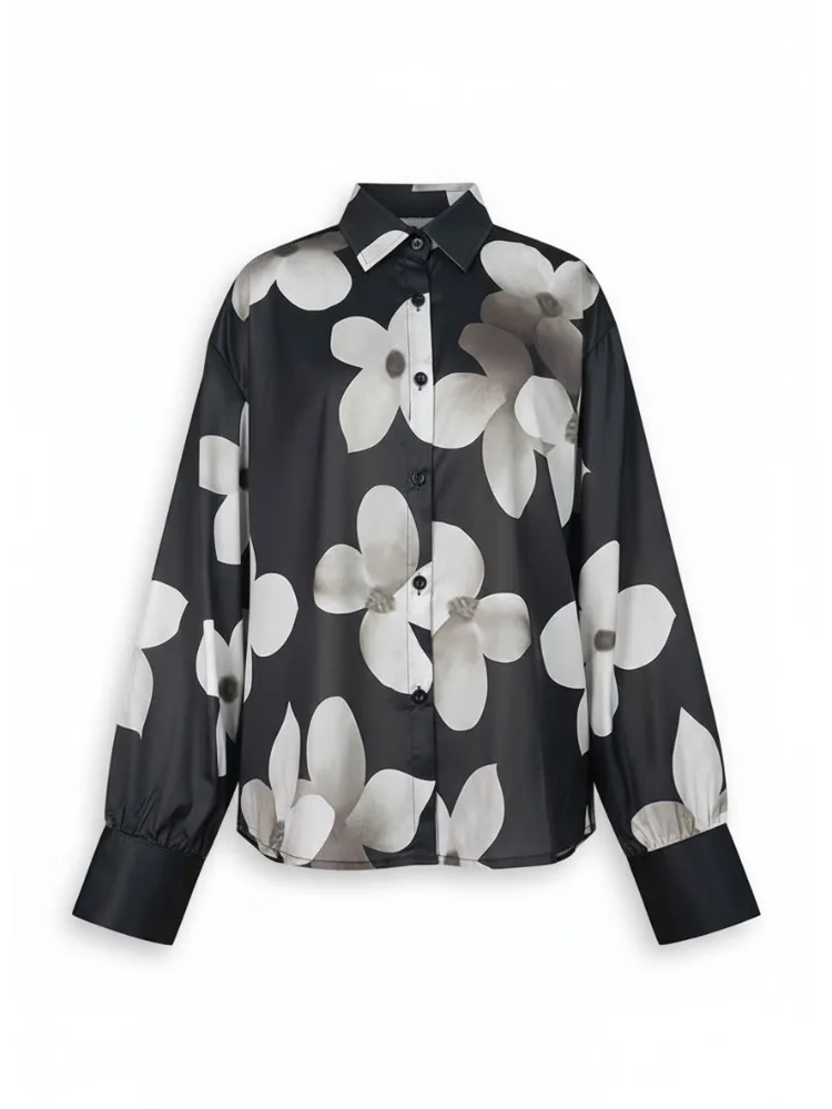

Freeacy женская рубашка с цветочным принтом, воротник с лацканами, длинные рукава, свободная футболка на пуговицах, осень 2021, модная женская блузка