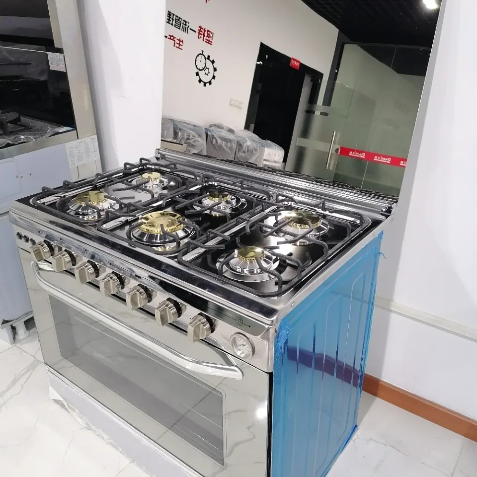 Gas Cooker with Oven Upright One-piece Stove Lighter 6 Burners