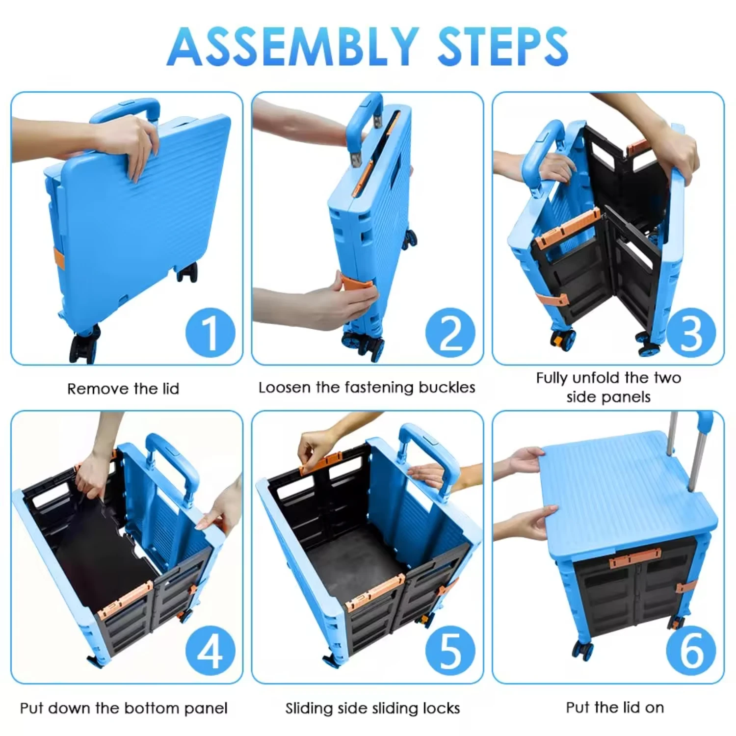 SELORSS-Chariot Utilitaire Pliable avec Couvercle, Caisse Portable, mir Roulant, Rotation à Degrés d'Usage, Utilisation Shopping