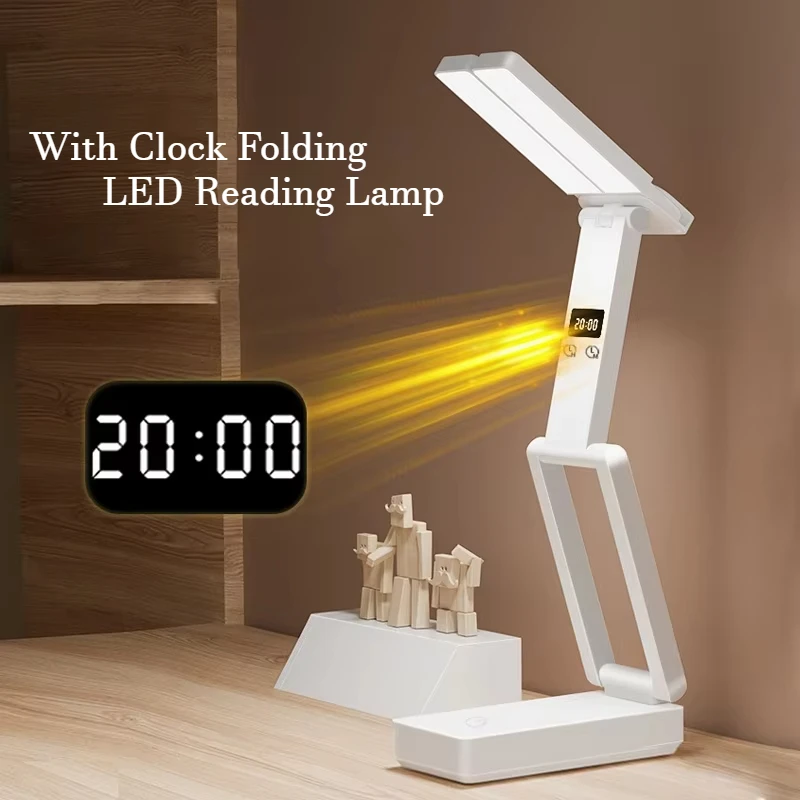 

Portable Foldable Lamp With Clock USB Charging Type Fold LED Studing Lamp Energy Saving Rechargeable for Room LED Reading Light