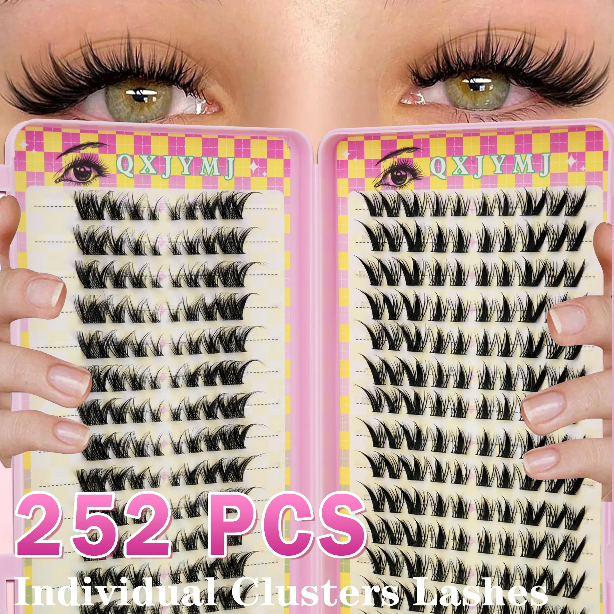 252 PCS D Curl Wispy Individual False Eyelashes Fluffy Cluster Lashes DIY Eyelash Extensions for Women Eye Makeup Cosmetics
