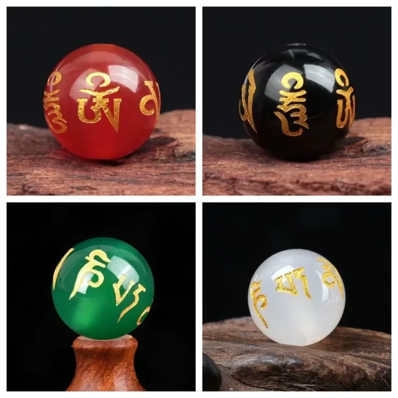 Agate lettering six-character proverbs round beads