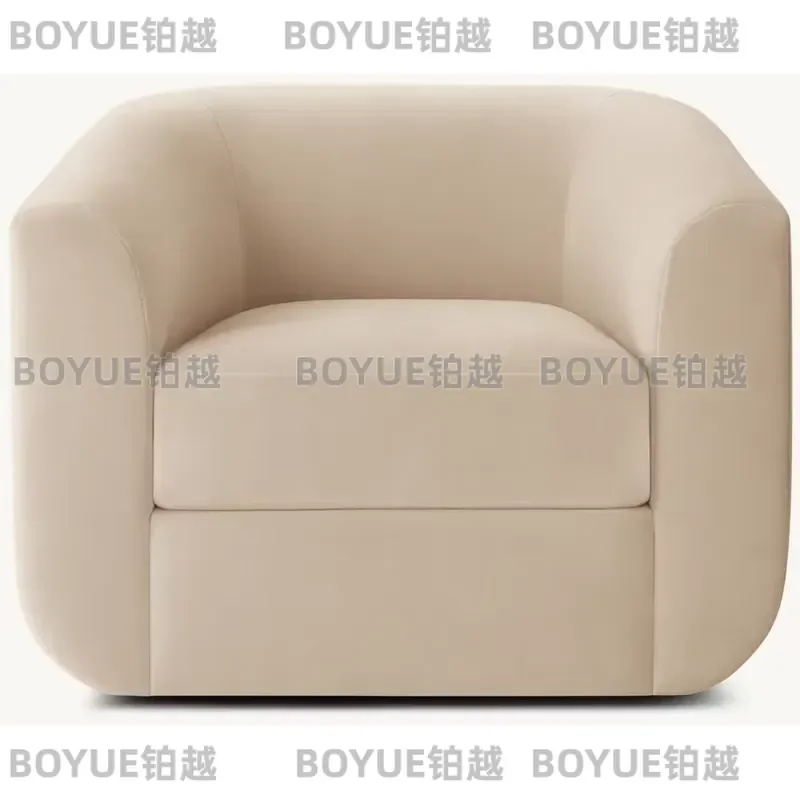 Round Cube Accent Chair Curved Closed Armrest Upholstered Lounge Seat Modern Simple Fabric Single Sofa for Living Room Decor