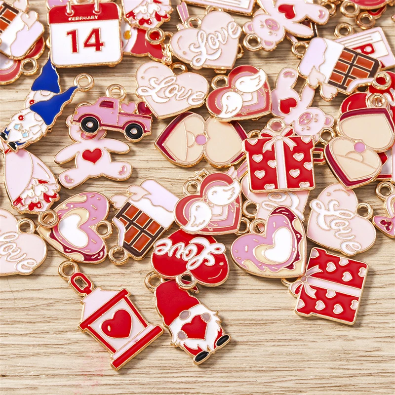 10 Stück süße Mischung Emaille Liebe Herz Buchstaben Charms Anhänger für DIY Halsketten Ohrringe Valentinstag Schmuckherstellung Zubehör – Detail 23