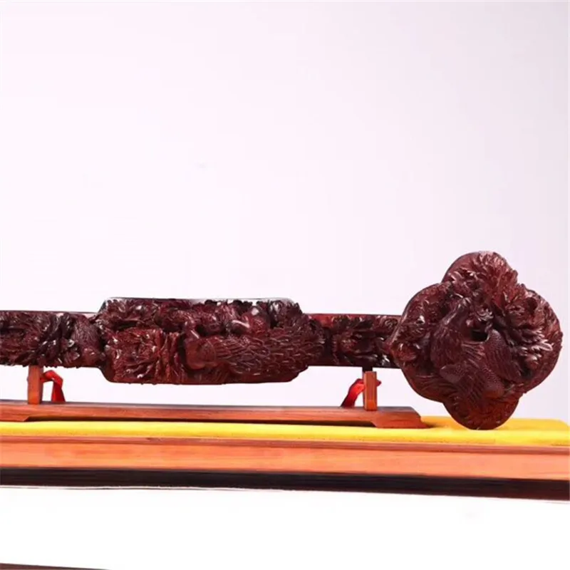 Small-leaf red sandalwood full single-panel flower and bird Ruyi ornament, with glass cover