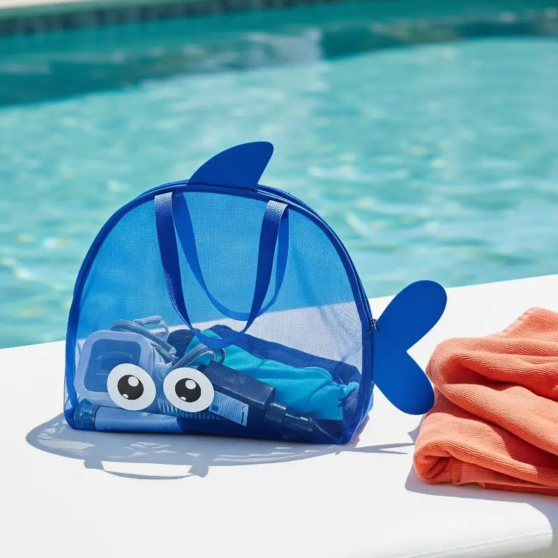 Cute Cartoon Large Capacity Storage Bag Foldable Breathable Mesh Sand Digging Toy Organizer Pouch For Travel Outdoor Sports