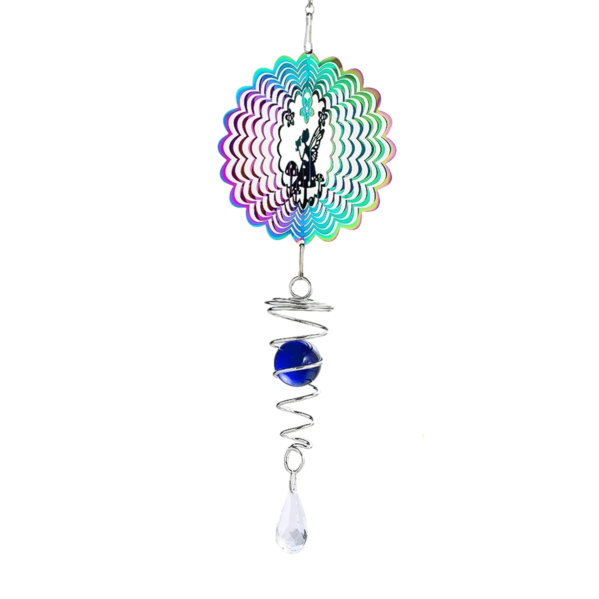 A40T Fairy Gradient Color Wind Spinner Sculpture 3D Wind Chimes Sun Catcher Gazing Ball Spiral Tail Stabilizer