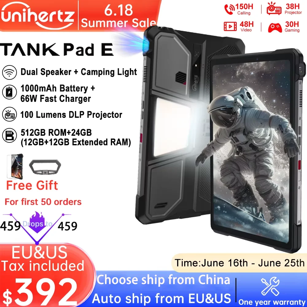 

Прочный планшет Unihertz 8849 TANK PAD E с проектором Android, 21000 мАч, 120 Гц, 50 МП, камера, 24 ГБ, 512 ГБ, 66 Вт, 10,95 дюйма, телефонный планшет