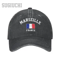 Men Baseball Cap Marseille Of France City Series Charcoal Washed Denim Classic Vintage Cotton Dad Trucker Hat Unisex Adult