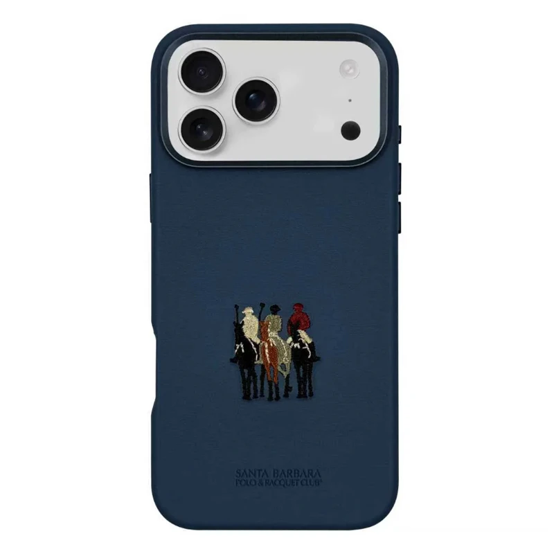 Skórzane etui z haftem na telefon iPhone 17 Pro Max, ochronna tylna obudowa na iPhone 17 Pro, czarne, niebieskie, szare, magnetyczne. — zdjęcie produktu 2