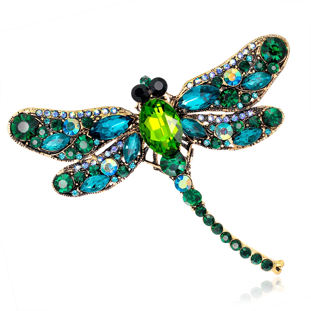 Crystal Vintage Dragonfly Brooches for Women Large Insect Brooch Pin Fashion Dress Coat Accessories Cute Jewelry