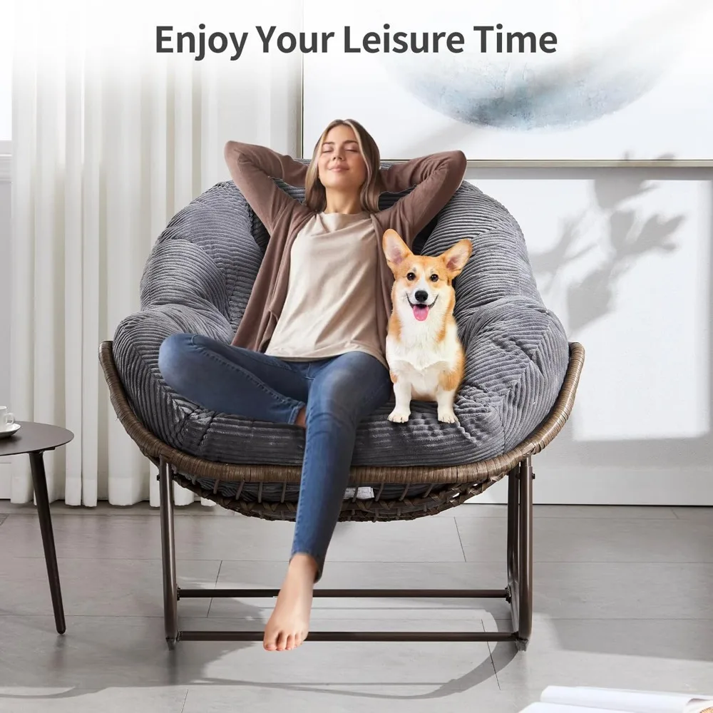 كرسي هزاز باباسان كبير الحجم للاستخدام الداخلي والخارجي مع وسادة مبطنة مخملية - هزاز مريح لمقعد البيض في الفناء #2