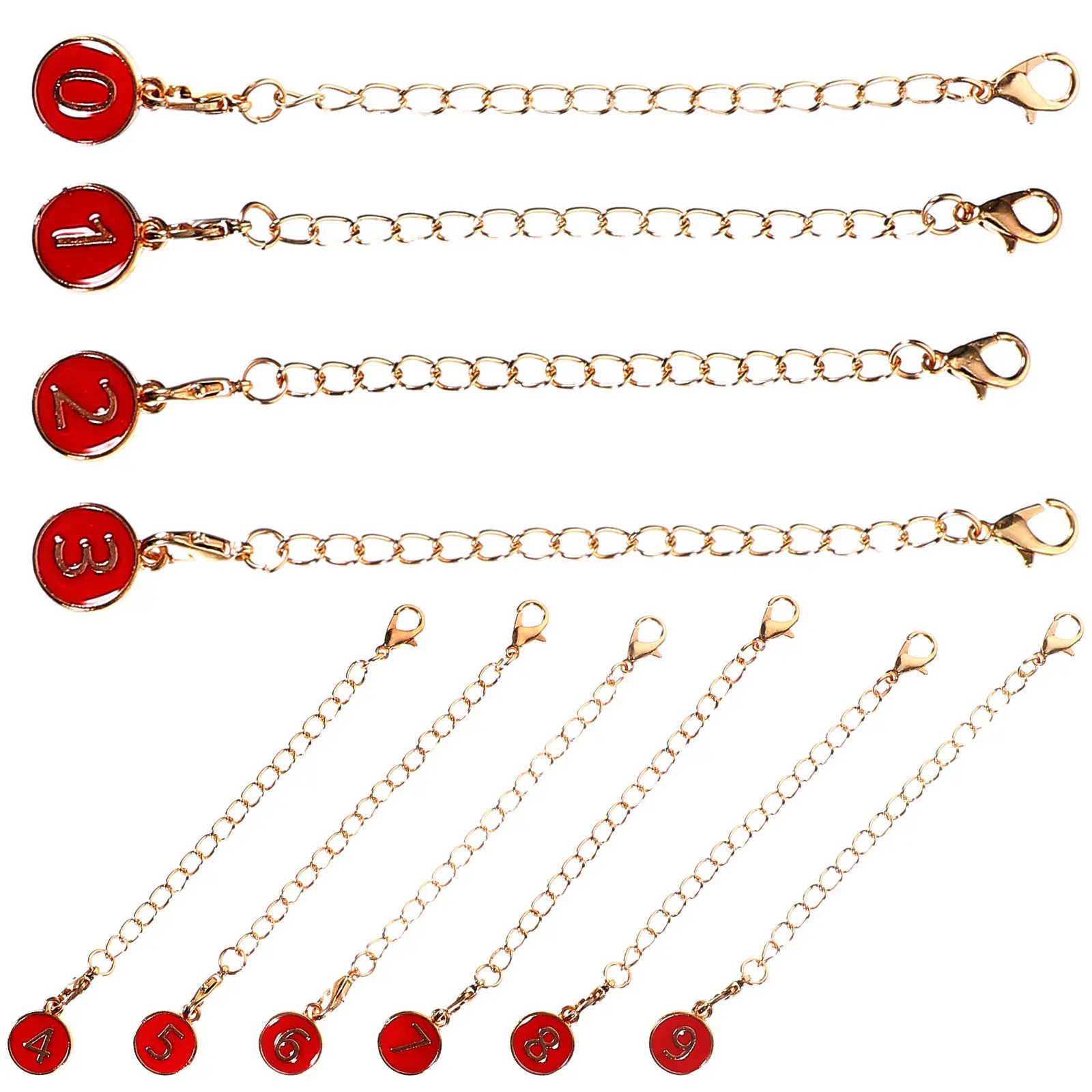 10Pcs Metal Number Charms Chain for Keys Bags Tumblers Cup Handles Decorative Hanging Fashion Number Charm Pendant Birthday Gift
