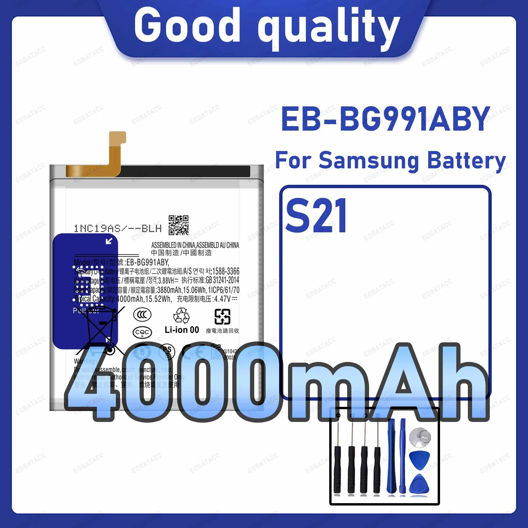 4000mAh EB-BG991ABY Replacement Battery for Samsung Galaxy S21 with Repair Tools Kit