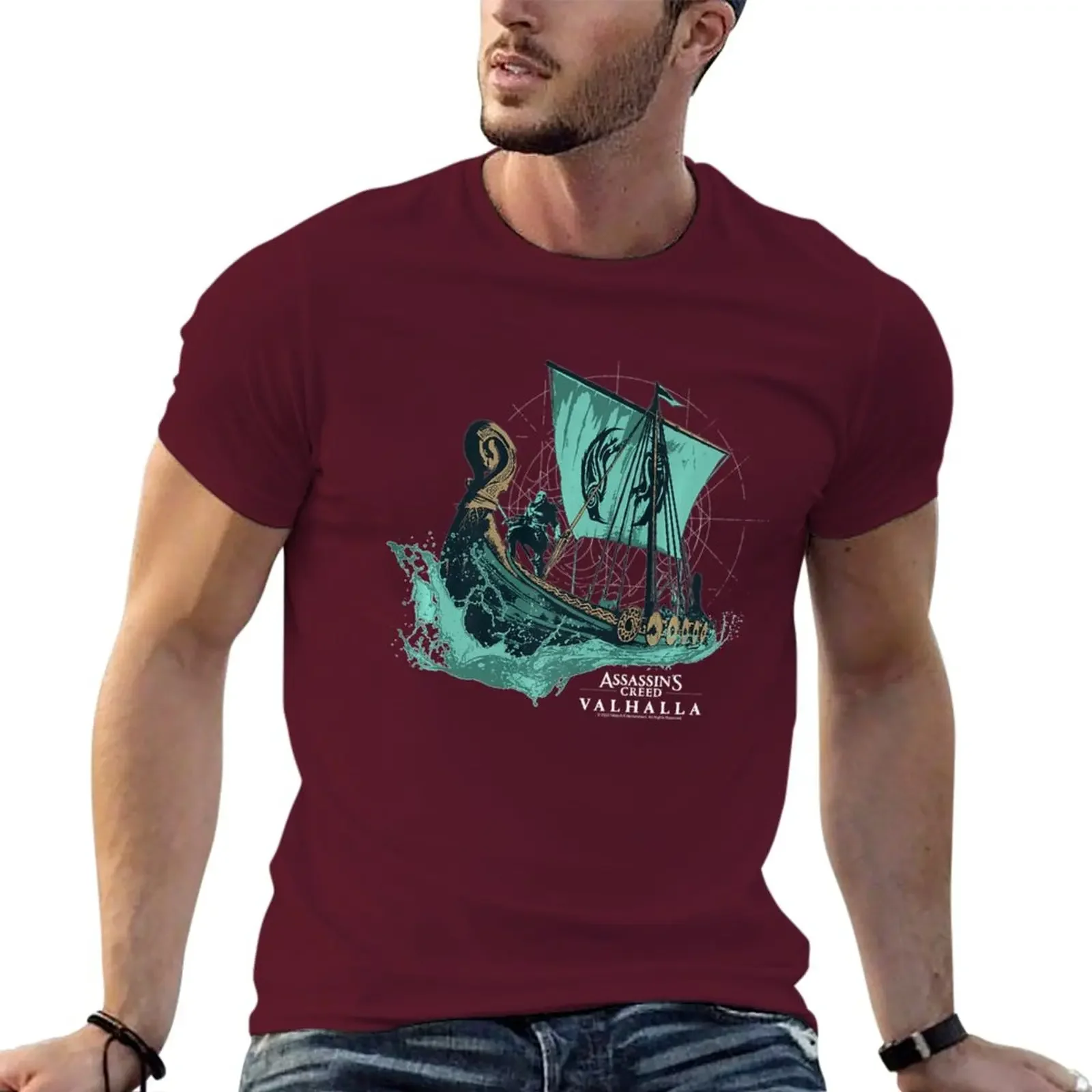 Assassin_s Creed Valhalla Long Boat T-Shirt boys white t shirts summer top Men Sanitys Falls Sally Face Logo heavyweight cotton