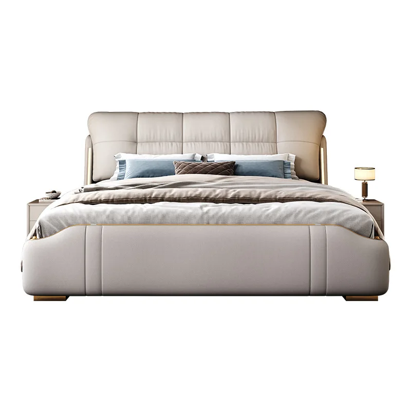 

style 1.8 meters double bed luxury leather bed with light simple modern design high-end storage master bedroom hotel