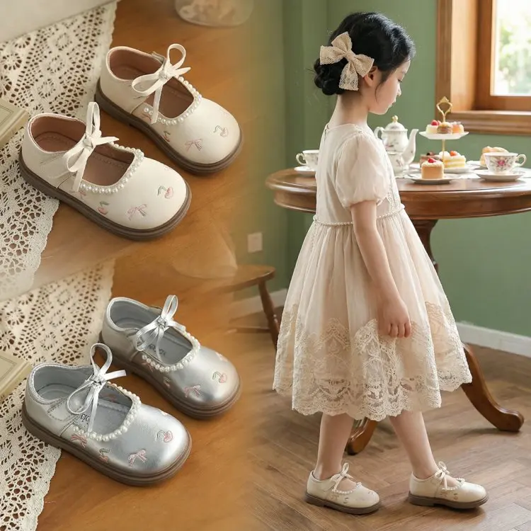Korean-style Girls Small Leather Shoes Size Bottom Leather Children's Single Shoes Beige Fashion Versatile Children's Baby Shoes