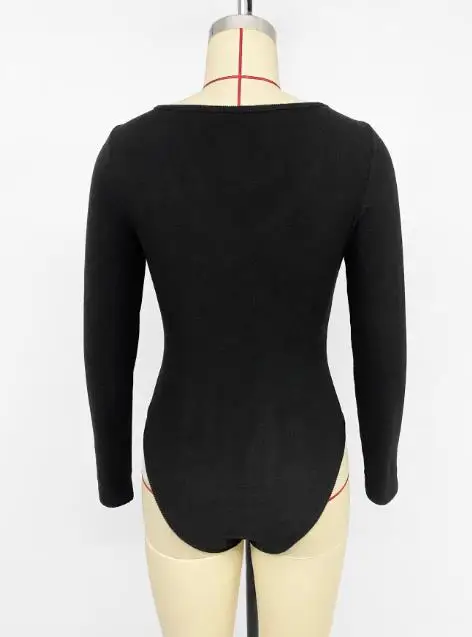 

Jumpsuit Women's Fashion 2025 Casual New Sexy Style U-Neck Brushed Pit Stripe Black Long Sleeved Knitted Tight Fitting Jumpsuit